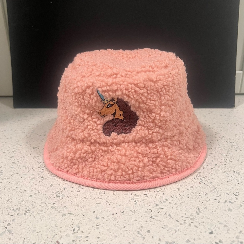 AFRO UNICORN Teddy Fuzzy Light Pink Bucket Hat | Embroidered | One Size